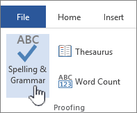 Spelling and grammar button on the Review ribbon گیگاپیپر